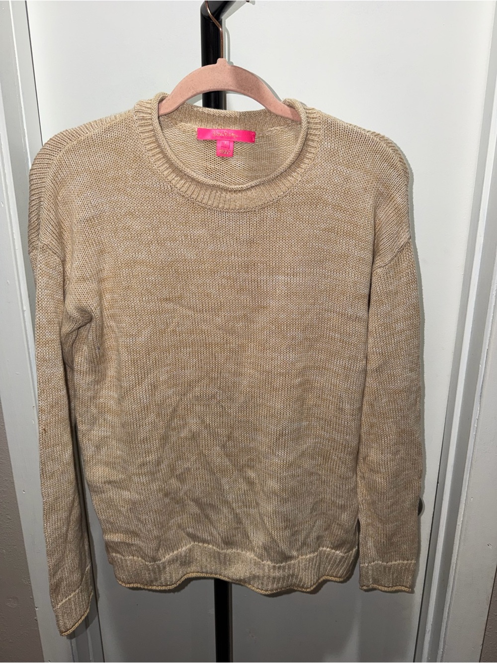 Lilly Pulitzer 100% Cotton Crewneck Knit Sweater Beige Size Small